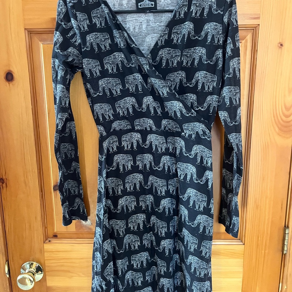 Elephant Print Wrap Dress - Black and White